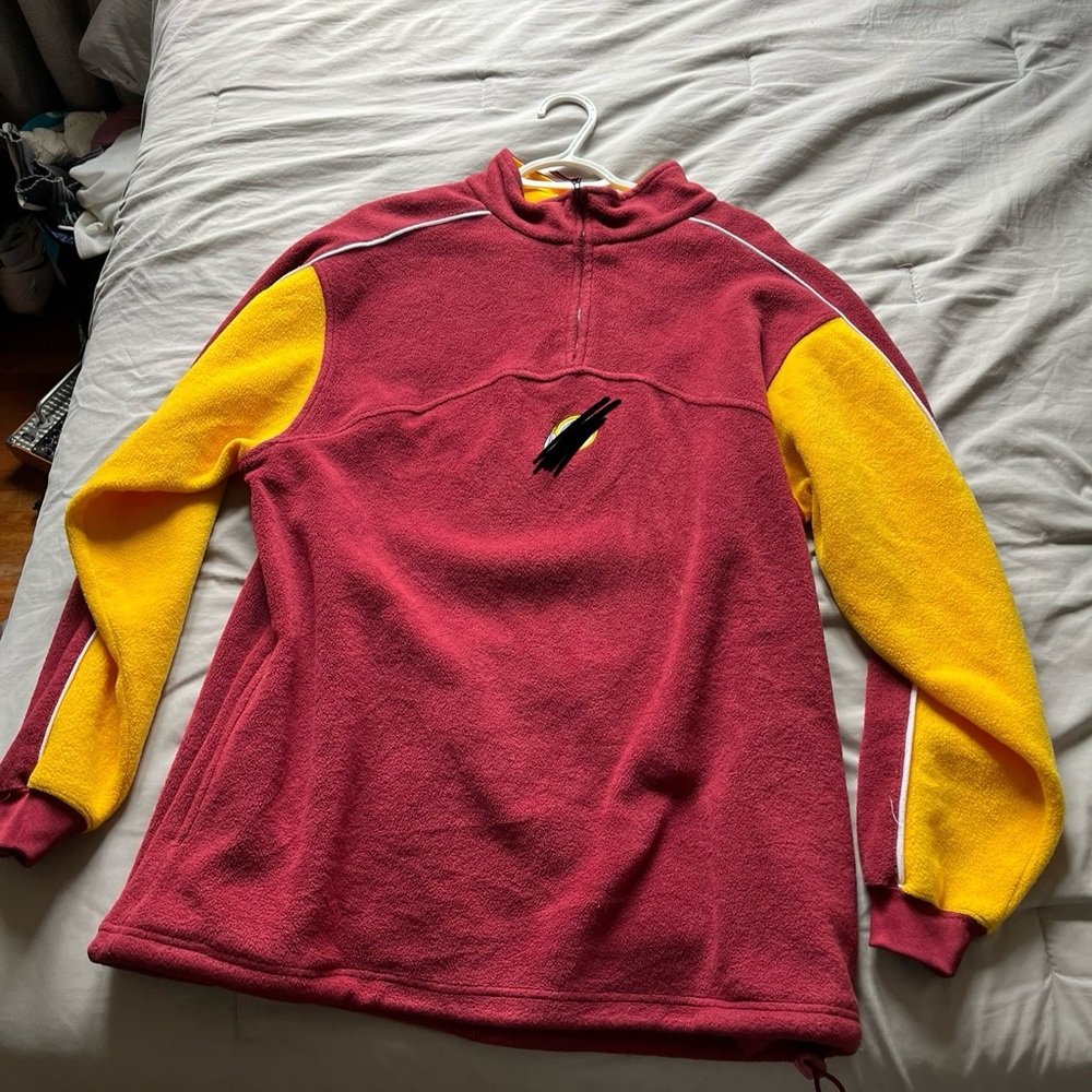 NFL Men's Burgundy and Yellow Zip-Up Fleece Pullover
